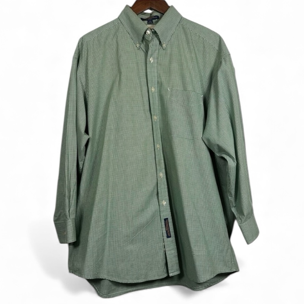 Vintage Tommy Hilfiger 1996 Green/White Checkered Dress Shirt Size 17 32-33